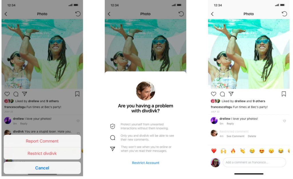 RESTRICT = RESTRINGIR , La funcionalidad de Instagram contra el bullying